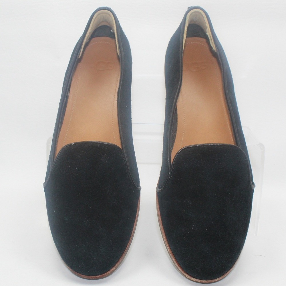 UGG Women US 7 Bonnie Black Suede Piped‎ Smoking Slipper Loafer Shoe